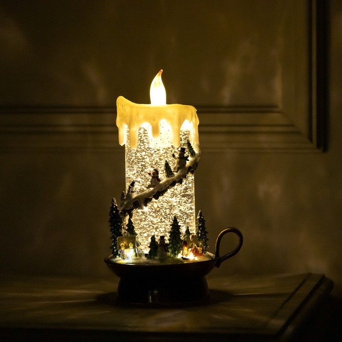 Светодиодная свеча со снеговиками, 14 × 23 × 12 см, пластик, батарейки ААх3 (не в комплекте), USB, свечение тёплое белое Светодиодная свеча со снеговиками, 14 × 23 × 12 см, пластик, батарейки ААх3 (не в комплекте), USB, свечение тёплое белое