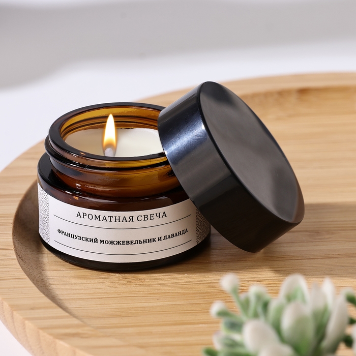 Свеча ароматическая в банке  Свеча ароматическая в банке "Французкий можжевельник и лаванда", соевый воск, 12 г