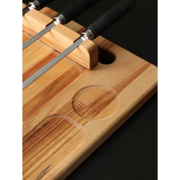 Подарочный набор для подачи шашлыка: доска-тарелка 44×24×5.5 см, шампур 3 шт, опахало, берёза Подарочный набор для подачи шашлыка: доска-тарелка 44×24×5.5 см, шампур 3 шт, опахало, берёза