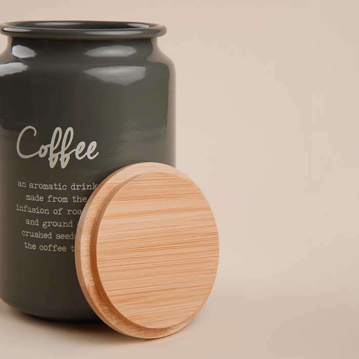 Банка для кофе SL Home, 9,5×14 см, цвет серый, с бамбуковой крышкой Банка для кофе SL Home, 9,5×14 см, цвет серый, с бамбуковой крышкой