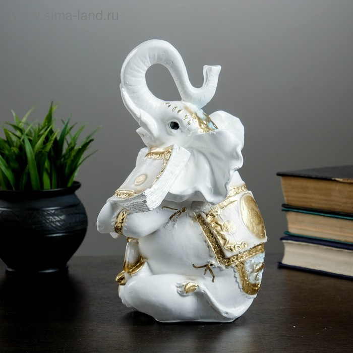 Копилка Копилка "Слон с деньгой" бело-золотой, 15х13х26см