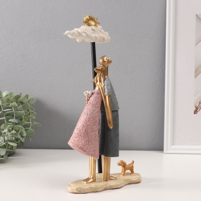 Сувенир полистоун  Сувенир полистоун "Пара на скамейке с тучкой и солнцем" розово-голубой 6х16х30 см