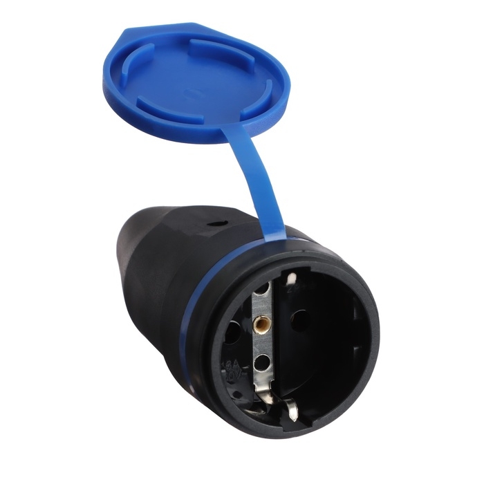 Розетка переносная с защитной крышкой, с з/к, 220 В, каучук, черная Розетка переносная с защитной крышкой, с з/к, 220 В, каучук, черная