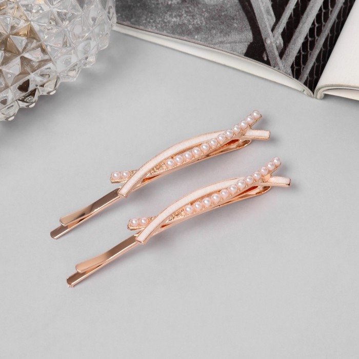 Невидимка для волос  Невидимка для волос "Кэли" (набор 2 шт) дуга, 6 см, розовое золото