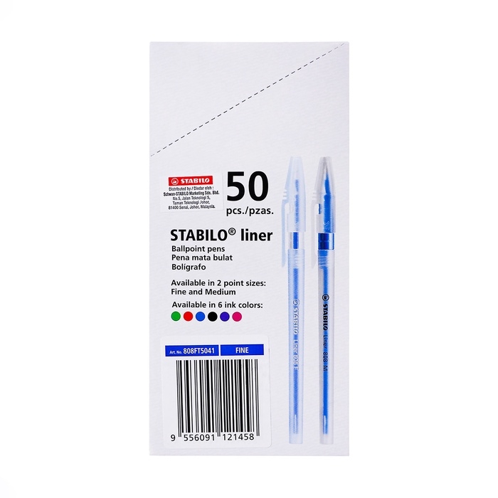 Ручка шариковая Stabilo Liner 808F, для письма, узел 0.5 мм, синяя Ручка шариковая Stabilo Liner 808F, для письма, узел 0.5 мм, синяя