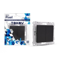 Переключатель проходной TOKOV ELECTRIC, Pixel, 2 клавиши, 10А, IP20, карбон, TKE-PX-P2-C14