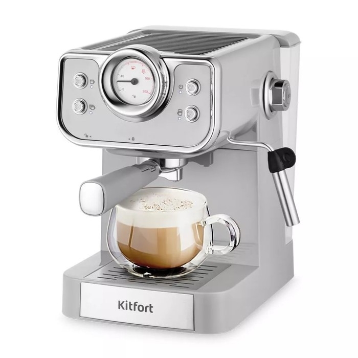 Кофеварка Kitfort КТ-7234, рожковая, 950 Вт, 1.5 л, капучинатор, серебристая Кофеварка Kitfort КТ-7234, рожковая, 950 Вт, 1.5 л, капучинатор, серебристая