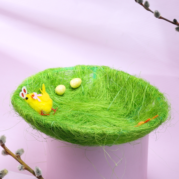 Пасхальная декоративная корзинка  Пасхальная декоративная корзинка "Цыпленок на травке" 24х20х5.5 см