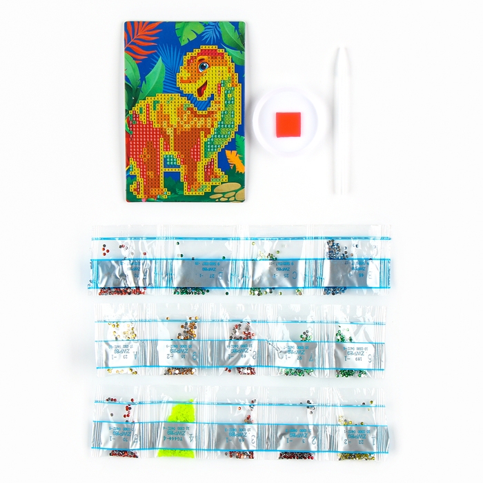 Алмазная мозаика для детей со светящимися стразами «Динозавр», 10 х 15 см, набор для творчества