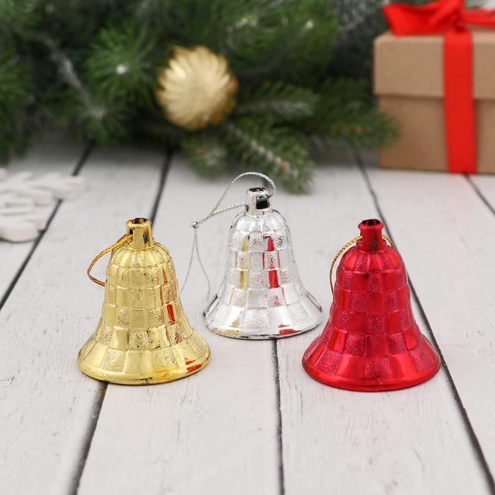 Украшение ёлочное Украшение ёлочное "Колокольчик в клеточку" (набор 10 шт) 4 см, микс