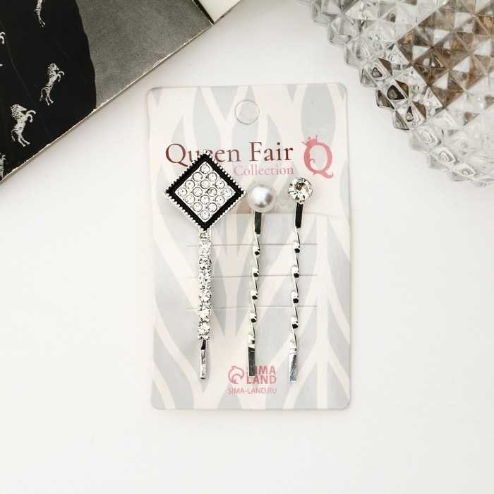 Неведимка для волос  Неведимка для волос "Альтаир" (набор 3 шт)  ромбик, 5,5 см, серебро