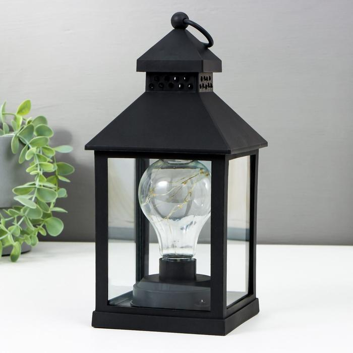 Ночник Ночник "Фонарь 3" LED от батареек 3хААА черный 10,5х10,5х21,5 см RISALUX