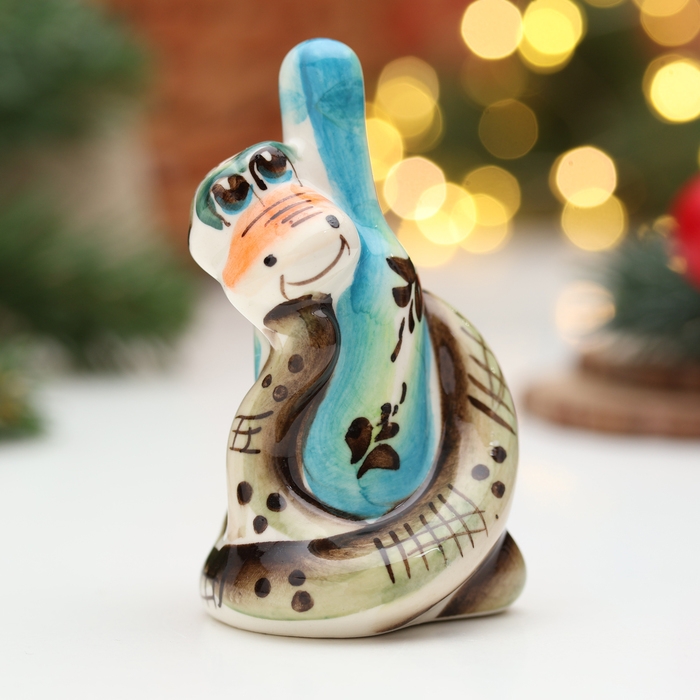 Новый год. Сувенир символ года  Новый год. Сувенир символ года "Змей с бутылкой", гжель, цвет, 8,5 см