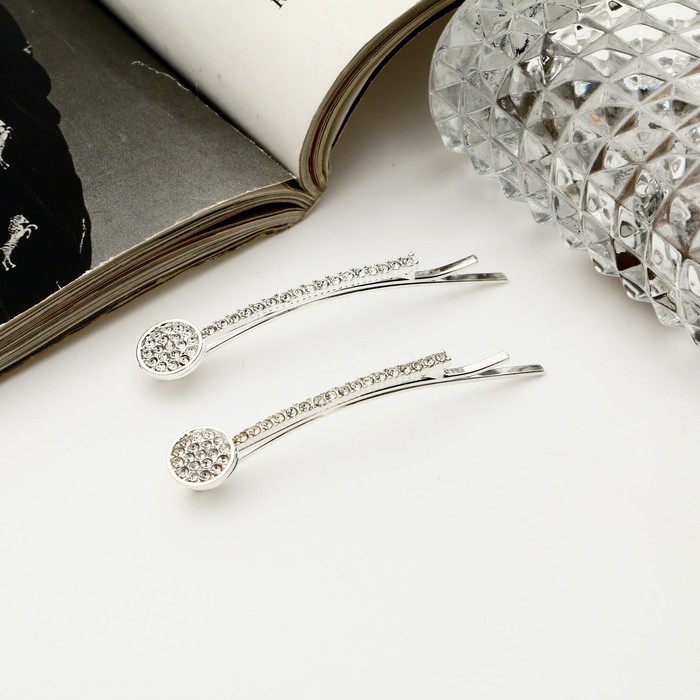 Невидимка для волос  Невидимка для волос "Капелла" (набор 2 шт) круг, 5,5 см, серебро