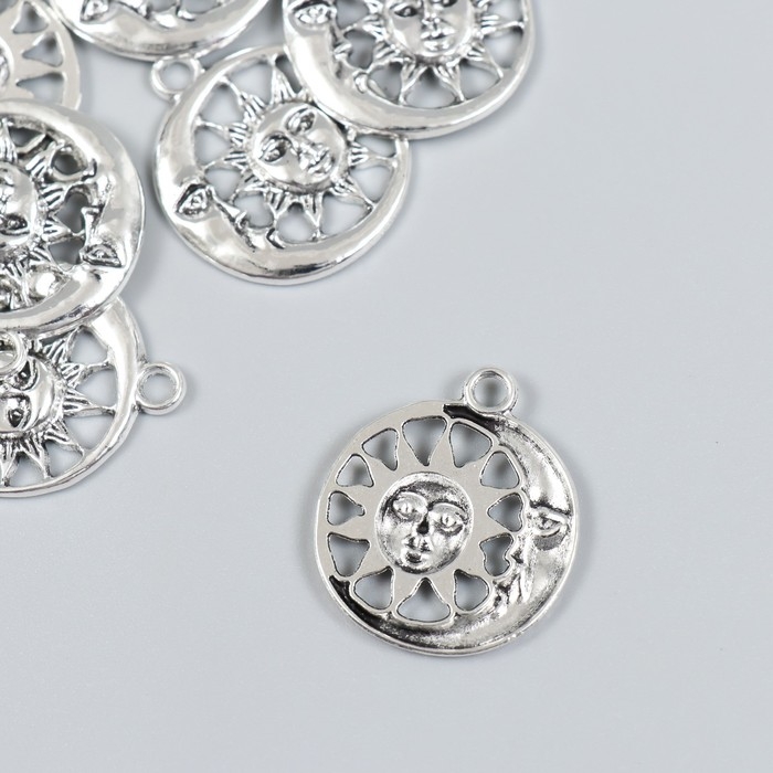 Декор для творчества металл Декор для творчества металл "Месяц и солнце" набор 7 шт серебро 2,4х2,8 см