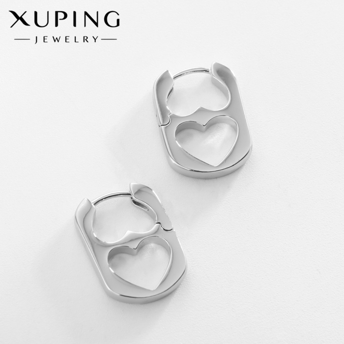 Серьги металл XUPING сердце, трафарет, цвет серебро Серьги металл XUPING сердце, трафарет, цвет серебро