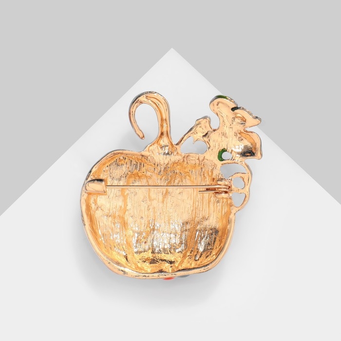 Брошь «Тыква» с листиком, цветная в золоте Брошь «Тыква» с листиком, цветная в золоте