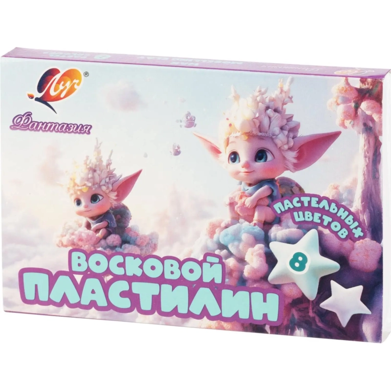 Пластилин восковой Фантазия пастельный,8цв,120г,набор стек 35С 2289-08
