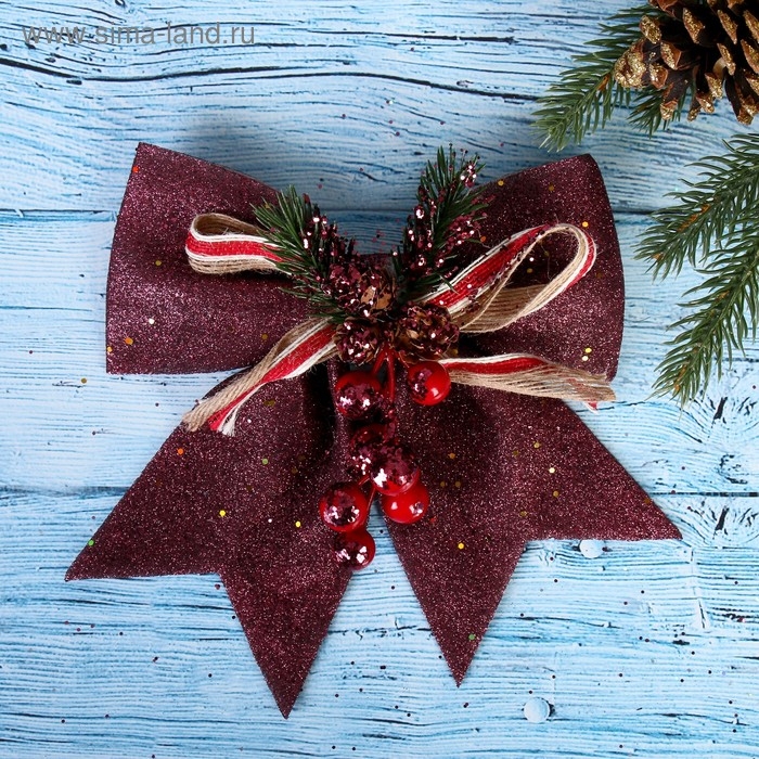 Ёлочная игрушка «Зимнее волшебство. Бант - шишки, ягодки» пластик, 21х18 см, бордовый Ёлочная игрушка «Зимнее волшебство. Бант - шишки, ягодки» пластик, 21х18 см, бордовый