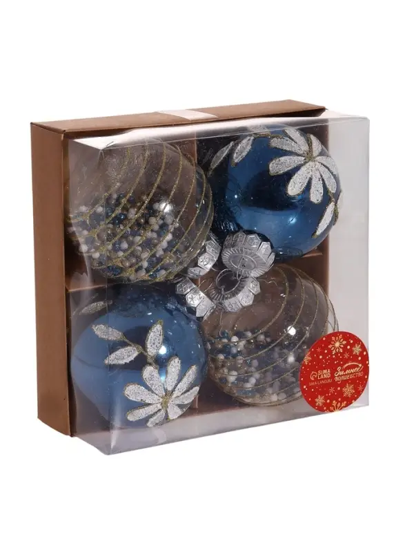 Ёлочные игрушки &laquo;Вивьен&raquo;, шары новогодние, d=8 см, набор 4 шт., бело-синий