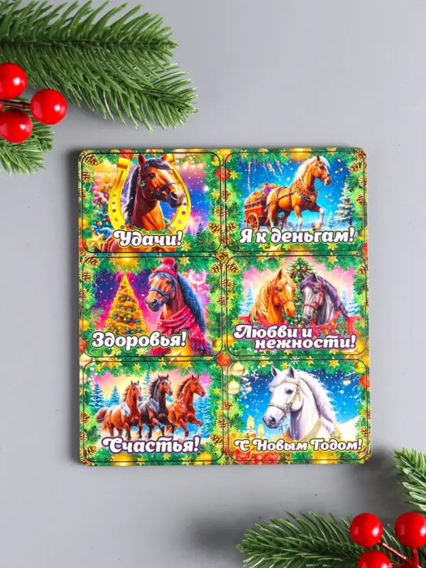 Набор новогодних магнитов 6 шт "Удачи" 6х4,5 см