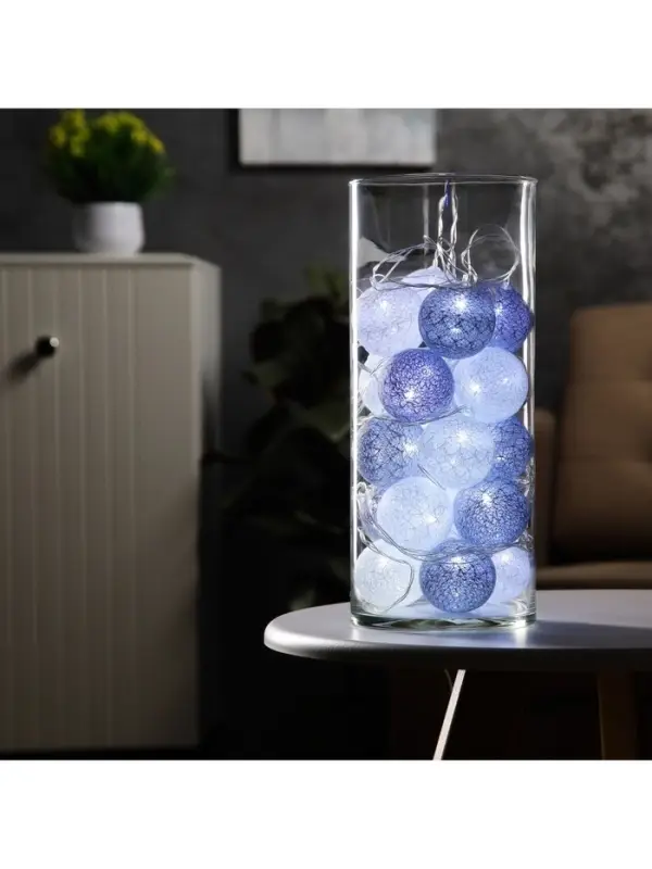 Гирлянда &laquo;Нить&raquo; 5 м с насадками &laquo;Клубки снежные&raquo;, IP20, прозрачная нить, 20 LED, свечение белое, 220 В