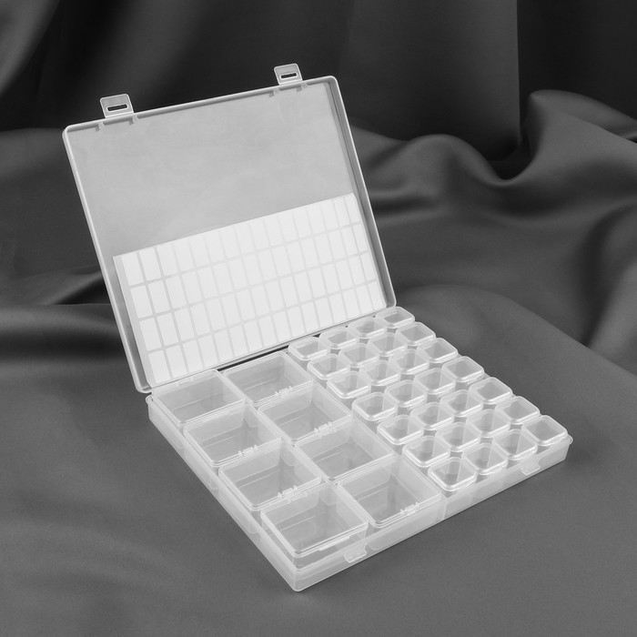 Набор контейнеров для рукоделия, 8 шт, 4,5 × 3,6 × 2 см, 7 органайзеров по 4 отделения, с наклейками, в контейнере, 21 × 17 × 2,8 см Набор контейнеров для рукоделия, 8 шт, 4,5 × 3,6 × 2 см, 7 органайзеров по 4 отделения, с наклейками, в контейнере, 21 × 17 × 2,8 см