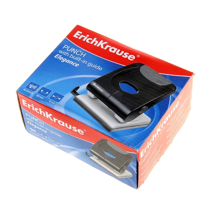Дырокол ErichKrause Elegance, до 40 листов, диаметр прокола 5.5 мм, расстояние между проколами 80 мм, черный Дырокол ErichKrause Elegance, до 40 листов, диаметр прокола 5.5 мм, расстояние между проколами 80 мм, черный