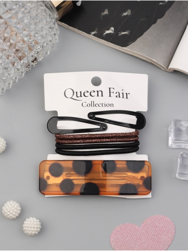 Набор для волос "Флоренс лео" (4 резинки 6,5см, автомат 9см, 2 невидимки 4,5см) чёрн коричн   106915