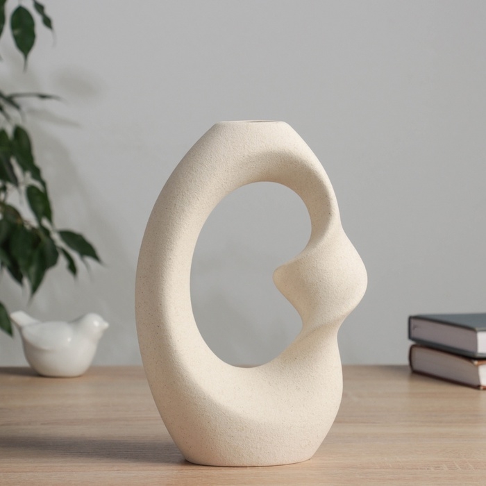 Керамическая ваза декоративная настольная «Закари», для цветов, сухоцветов, d-3 см, 21×14 см, бежевый Керамическая ваза декоративная настольная «Закари», для цветов, сухоцветов, d-3 см, 21×14 см, бежевый