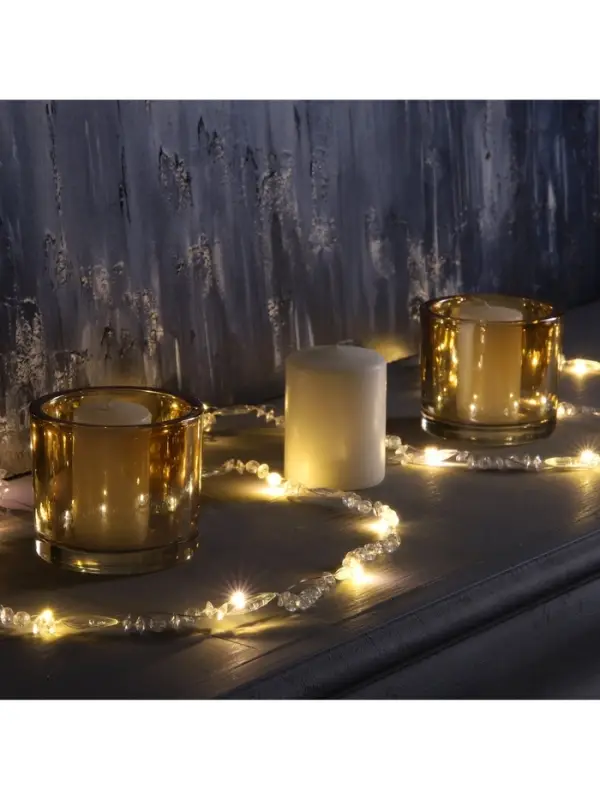 Гирлянда &laquo;Нить&raquo; 2 м, роса с насадками &laquo;Бусины&raquo;, IP20, серебристая нить, 20 LED, от батареек АА&times;2, 2 режима, свечение тёплое белое