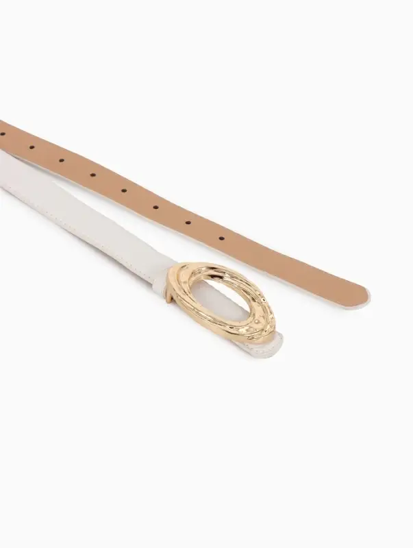 Ремень женский тонкий, 110&times;2.4 см, золотистая пряжка металл, белый