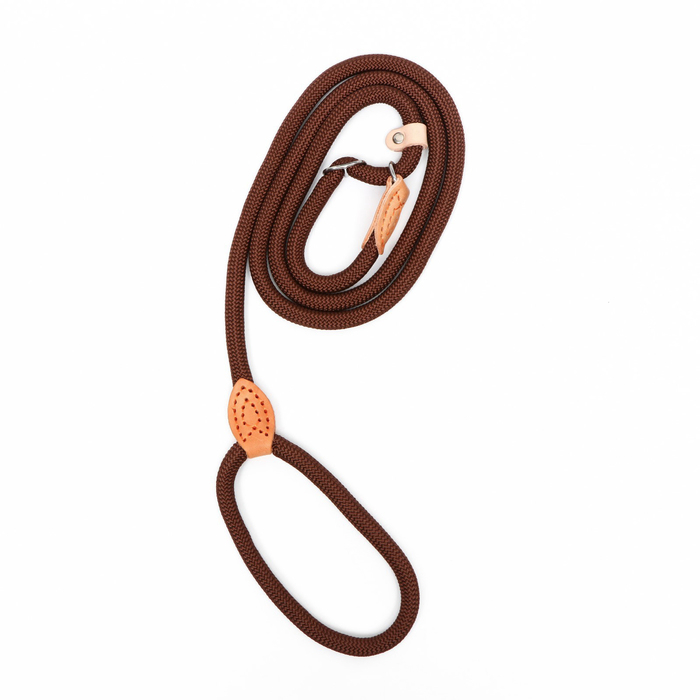 Поводок-удавка 150 х 1,2 см, полиэстер и натуральная кожа, коричневый Поводок-удавка 150 х 1,2 см, полиэстер и натуральная кожа, коричневый