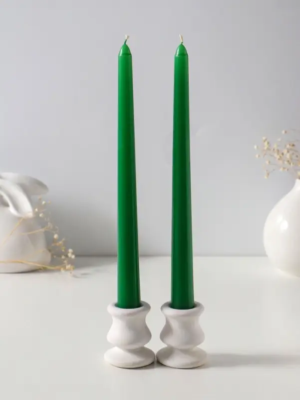 Набор свечей античных 25 см, 2 шт., 58 г, 7 ч, зелёный