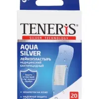 Лейкопластырь медицинский бактерицидный TENERIS Aqua Silver, полимерная основа, 7.6&times;1.9 см, 20 шт.