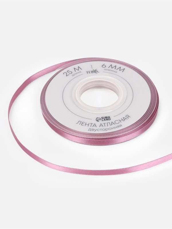 Лента атласная двухсторонняя №165 6мм*25±1м пыльная роза TR