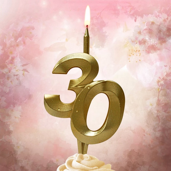 Свеча в торт «Юбилейная», цифра 30, золотая Свеча в торт «Юбилейная», цифра 30, золотая