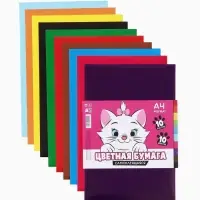 Цветная бумага самоклеящаяся, А4, 10 листов, 10 цветов, 80 г/м&sup2; , &laquo;Кошка&raquo;