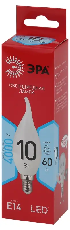Лампа светодиодная LED 10 Вт 800Лм 4000К свеча на ветру нейтральный E14 220-240В LED BXS-10W-840-E14 Red Line