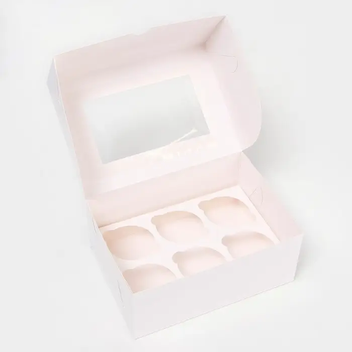 Коробка для 6 мини - капкейков белая с окном, 18.6×13.1×8 см Коробка для 6 мини - капкейков белая с окном, 18.6×13.1×8 см