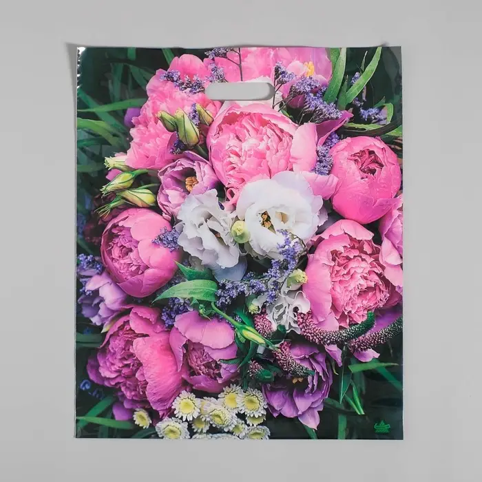Пакет &laquo;Пионы&raquo;, полиэтиленовый с вырубной ручкой, 38&times;45 см, 60 мкм