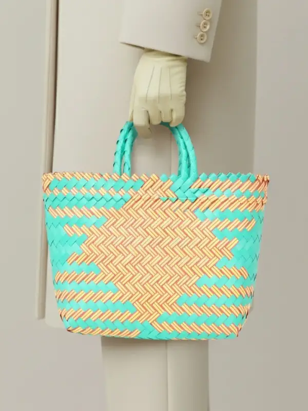 Сумка плетёная, 20&times;10&times;30 см, пластик, бирюзово-жёлтая