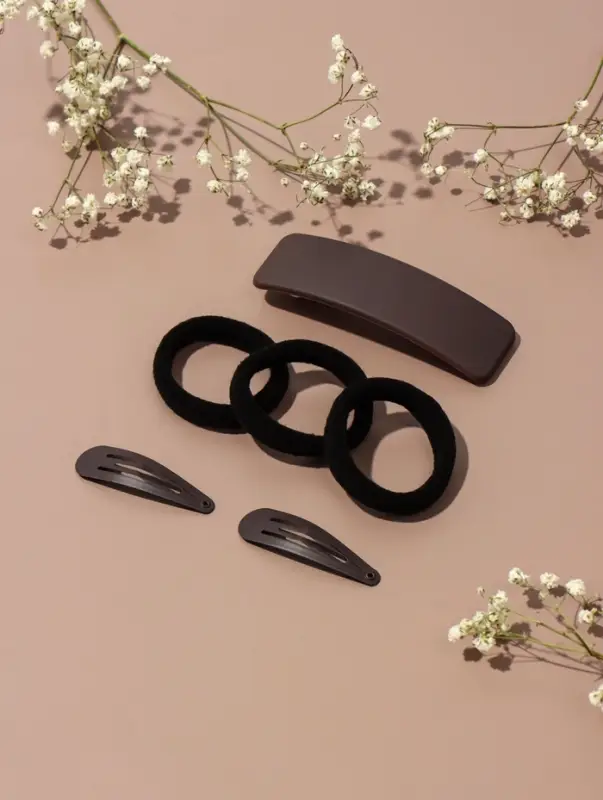 Набор для волос QF &laquo;Флоренс&raquo;, 3 резинки 6 см, заколка - автомат 9 см, 2 заколки 4.5 см, чёрный, коричневый