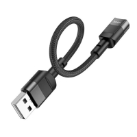 Кабель Hoco U107, USB (m) - Type-C (f), 2 А, 0,1 м, плетеный провод, передача данных, чёрный