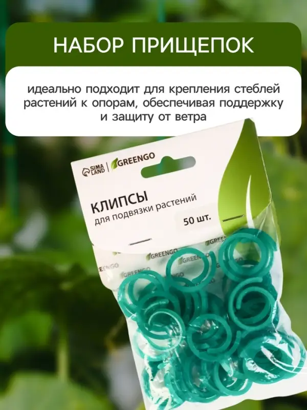 Скрепки садовые для подвязки растений, в наборе 50 шт., пластик, зелёные, Greengo