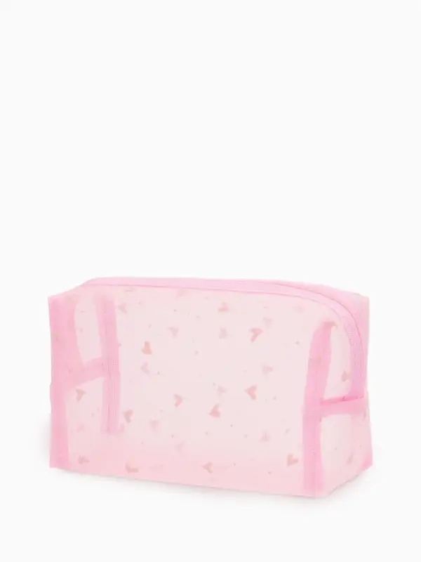 Косметичка дор Сердца, сетка 18*7,5*10, отд на молнии, розовый Косметичка дор Сердца, сетка 18*7,5*10, отд на молнии, розовый