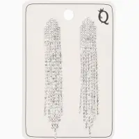 Серьги клипсы для ушей висячие со стразами QF &laquo;Вечеринка&raquo;, белые в серебре