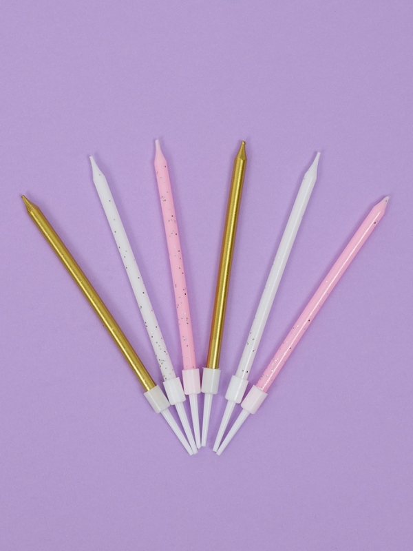 Свечи для торта  Свечи для торта "Блестящая вечеринка", 6 шт, белый, розовый, золотой