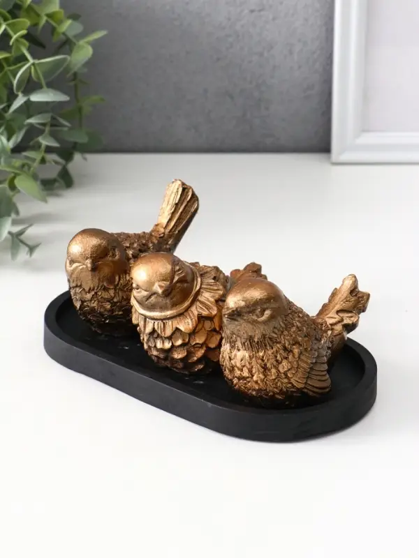 Фигуры на подносе «Три птички», набор 3 шт., 17.5×9.5×6.5 см, бронза