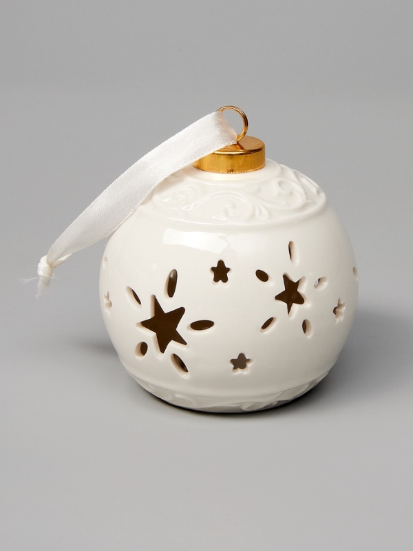 Елочный шар Елочный шар "Звездочки" 10х8.8х8.8, 1 LED, LR44x3(в компл.), Т/БЕЛЫЙ